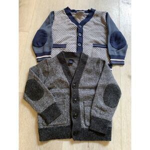 Baby Gap & Hanna Andersson Boys Cardigan Sweater Bundle Grey Blue Elbow Patch 3T